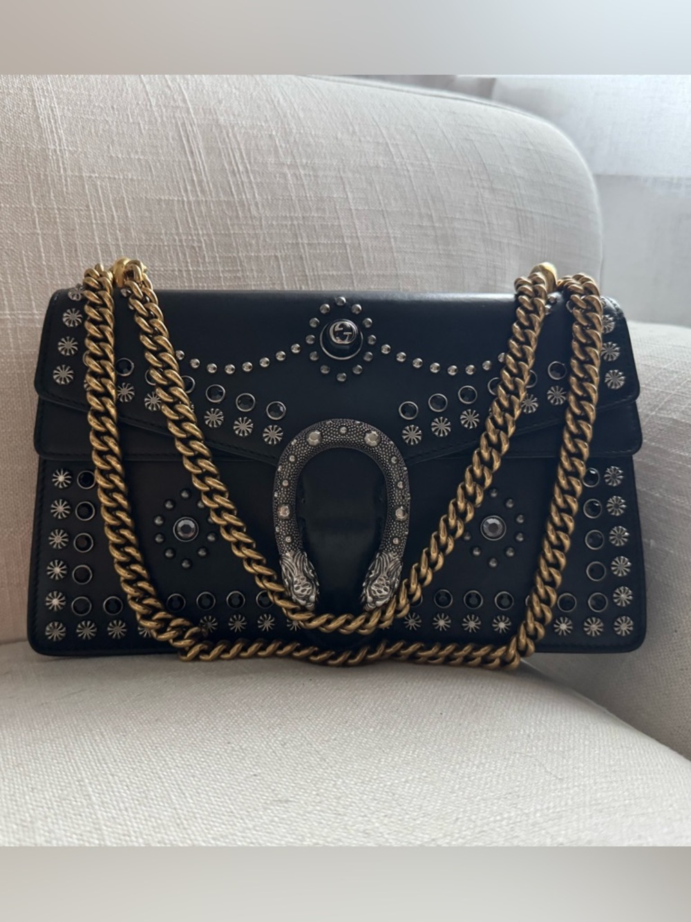 Gucci Dionysus Alessandro Michele Crystal Studded Shoulder Bag with Chain